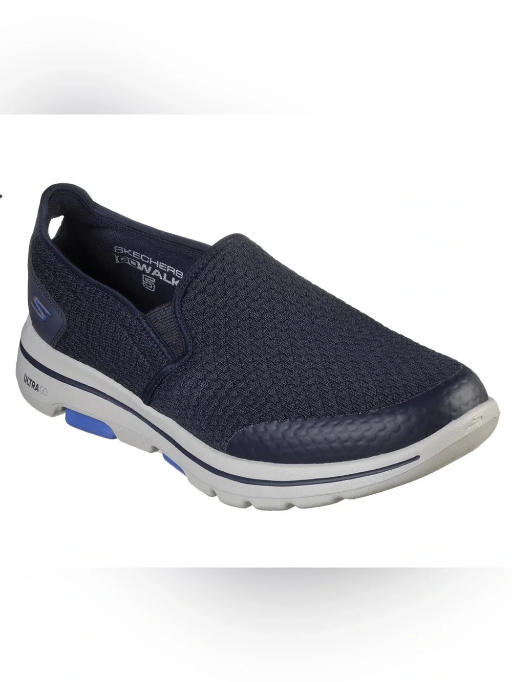 NEW!! Men’s Skechers Go Walk 5 Navy Slip-On Knit Loafer with White Sole Size 9WW
